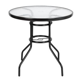 Outdoor Dining Table Round Toughened Glass Table Yard Garden Glass Table - as pic