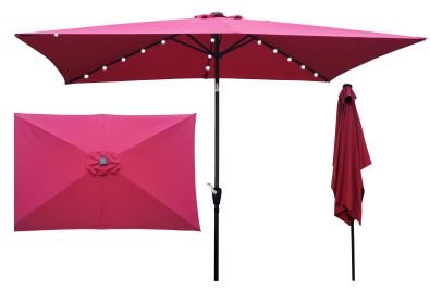 10 x 6.5t Rectangular Patio Solar LED Lighted Outdoor Umbrella with Crank and Push Button Tilt for Garden Backyard Pool Swimming Pool Burgundy RT - W6