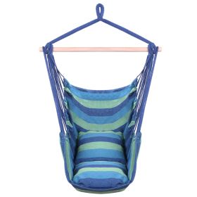 Free shipping Hammock Chair Distinctive Cotton Canvas Hanging Rope Chair with Pillows Blue YJ - Blue