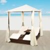 vidaXL Double Sun Lounger with Curtains Poly Rattan Brown - Brown