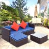 3 Piece Patio Sectional Wicker Rattan Outdoor Furniture Sofa Set - Blue