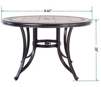 [Only for Pickup] Single Sale Outdoor Dining Table Contemporary Round a Tile-Top Design with Heavy-Duty Frames 46'' - Alum - Tile