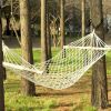 Outdoor Wood Pole Cotton Rope Hammock Garden Patio Yard Hanging Sleep Bed - White