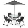 6 Pieces Patio Dining Set with Umbrella - Gray