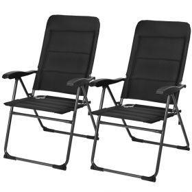 2 Pieces Outdoor Folding Patio Chairs with Adjustable Backrests for Bistro and Backyard - Black