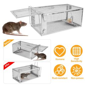 Rat Trap Cage Humane Live Rodent Trap Cage Mouse Control Bait Catch - Silver