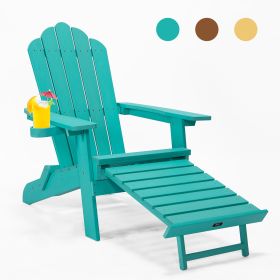 TALE Folding Adirondack Chair with Pullout Ottoman with Cup Holder;  Oversized;  Poly Lumber;   for Patio Deck Garden;  Backyard Furniture;  Easy to I