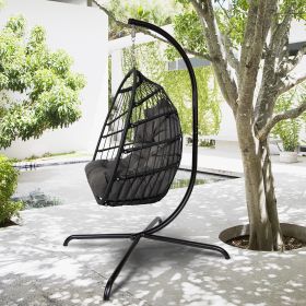 Swing Egg Chair with Stand Indoor Outdoor Wicker Rattan Patio Basket Hanging Chair with C Type bracket ;  with cushion and pillow; Patio Wicker foldin