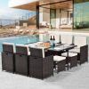 Outdoor Garden Patio Furniture 11 Piece Cushioned PE Rattan Wicker Dining Set Sectional Conversation Patio Set Space Saving Furniture with Ottomans -