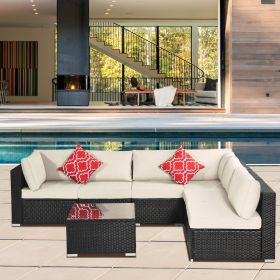 Outdoor Garden Patio Furniture 7-Piece PE Rattan Wicker Sectional Cushioned Sofa Sets with 2 Pillows and Coffee Table - 7 Pieces