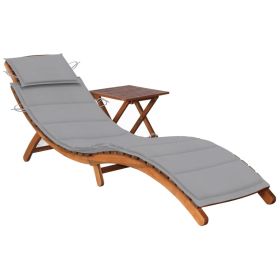 vidaXL Patio Sun Lounger with Table and Cushion Solid Acacia Wood - Gray