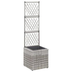 vidaXL Trellis Raised Bed with 1 Pot 11.8"x11.8"x42.1" Poly Rattan Gray - Grey