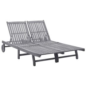 vidaXL 2-Person Sun Lounger Solid Acacia Wood - Grey