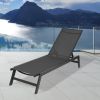 Outdoor Chaise Lounge Chair; Five-Position Adjustable Aluminum Recliner; All Weather For Patio; Beach; Yard;  Pool - Black