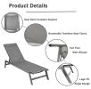 Outdoor 2-Pcs Set Chaise Lounge Chairs; Five-Position Adjustable Aluminum Recliner; All Weather for Patio; Beach; Yard; Pool  - Gray