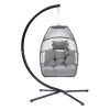 Outdoor Patio Wicker Folding Hanging Chair; Rattan Swing Hammock Egg Chair With C Type Bracket; With Cushion And Pillow - Gray