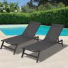 Outdoor 2-Pcs Set Chaise Lounge Chairs; Five-Position Adjustable Aluminum Recliner; All Weather for Patio; Beach; Yard; Pool  - Black