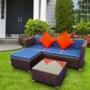 3 Piece Patio Sectional Wicker Rattan Outdoor Furniture Sofa Set - Blue