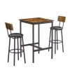 Bar Table Set with 2 Bar stools PU Soft seat with backrest - Rustic Brown