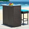 3 Pieces Patio Rattan Wicker Bar Table Stools Dining Set - Turquoise