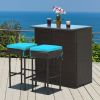 3 Pieces Patio Rattan Wicker Bar Table Stools Dining Set - Turquoise