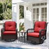 Outdoor Bistro Set 3 Pieces;  Outdoor Resin Wicker Swivel Rocker Patio Chair;  360-Degree Swivel Rocking Chairs and Tempered Glass Top Side Coffee Tab