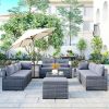 9-piece Outdoor Patio Large Wicker Sofa Set;  Rattan Sofa set for Garden;  Backyard; Porch and Poolside;  Gray wicker;  Gray Cushion - Gray