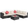 Outdoor Garden Patio Furniture 7-Piece PE Rattan Wicker Sectional Cushioned Sofa Sets with 2 Pillows and Coffee Table - 7 Pieces