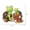 Garden Statue Cute Frog Face Turtles Figurines,Solar Powered Resin Animal Sculpture with 3 Led Lights for Patio,Lawn, Garden Decor - Green