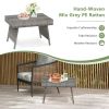 Folding PE Rattan Side Coffee Table Patio Garden Furniture - Gray