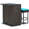 3 Pieces Patio Rattan Wicker Bar Table Stools Dining Set - Turquoise