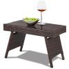 Folding PE Rattan Side Coffee Table Patio Garden Furniture - Brown