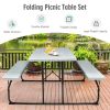 Indoor and Outdoor Folding Picnic Table Bench Set with Wood-like Texture - Gray