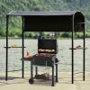 Outdoor 7Ft.Wx4.5Ft.L Iron Double Tiered Backyard Patio BBQ Grill Gazebo with Side Awning; Bar Counters and Hooks; Gray - Gray