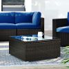 6PCS Outdoor Patio Sectional All Weather PE Wicker Rattan Sofa Set with Glass Table; Blue Cushion+ Brown Wicker - Rattan - Blue