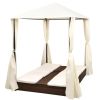 vidaXL Double Sun Lounger with Curtains Poly Rattan Brown - Brown