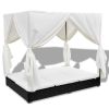 vidaXL Patio Lounge Bed with Curtains Poly Rattan Black - Black