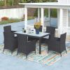 7-piece Outdoor Wicker Dining set - Dining table set for 7 - Patio Rattan Furniture Set with Beige Cushion - Black