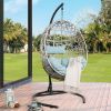 Outdoor Wicker Hanging Swing Chair Patio Hammock Basket Egg Chair with and and Cushion for Indoor Outdoor Use - Blue