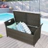 Patio Wicker Storage Bench Outdoor Rattan Deck Storage Box with Cushion  - Terracotta