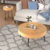 Set of 2 Solid Wood Farmhouse Round Coffee Tables - Round