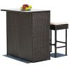 3 Pieces Patio Rattan Wicker Bar Table Stools Dining Set - Beige