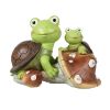 Garden Statue Cute Frog Face Turtles Figurines,Solar Powered Resin Animal Sculpture with 3 Led Lights for Patio,Lawn, Garden Decor - Green