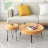 Set of 2 Solid Wood Farmhouse Round Coffee Tables - Round