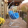 Indoor Outdoor Hanging Egg Swing Chair with Cushion and C Stand;  Egg Shaped Hanging Swing Chair;  Egg-Shaped Hammock Swing Chair Single Seat - Blue