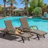 Outdoor Living Outdoor PE Wicker Chaise Lounge with Armrest- Set of 2 Patio Reclining Chair - Brown w/Armrest