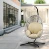 Large Hanging Egg Chair with Stand & UV Resistant Cushion Hammock Chairs with C-Stand for Outdoor Indoor Space - Beige