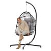 Indoor Outdoor Patio Hanging Egg Chair Wicker Swing Hammock Chair with Stand - Gray