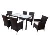 7-piece Outdoor Wicker Dining set - Dining table set for 7 - Patio Rattan Furniture Set with Beige Cushion (Black) - Black