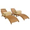 TOPMAX Outdoor Patio Wood Portable Extended Chaise Lounge Set with Foldable Tea Table for Balcony; Poolside; Garden; Brown - as Pic